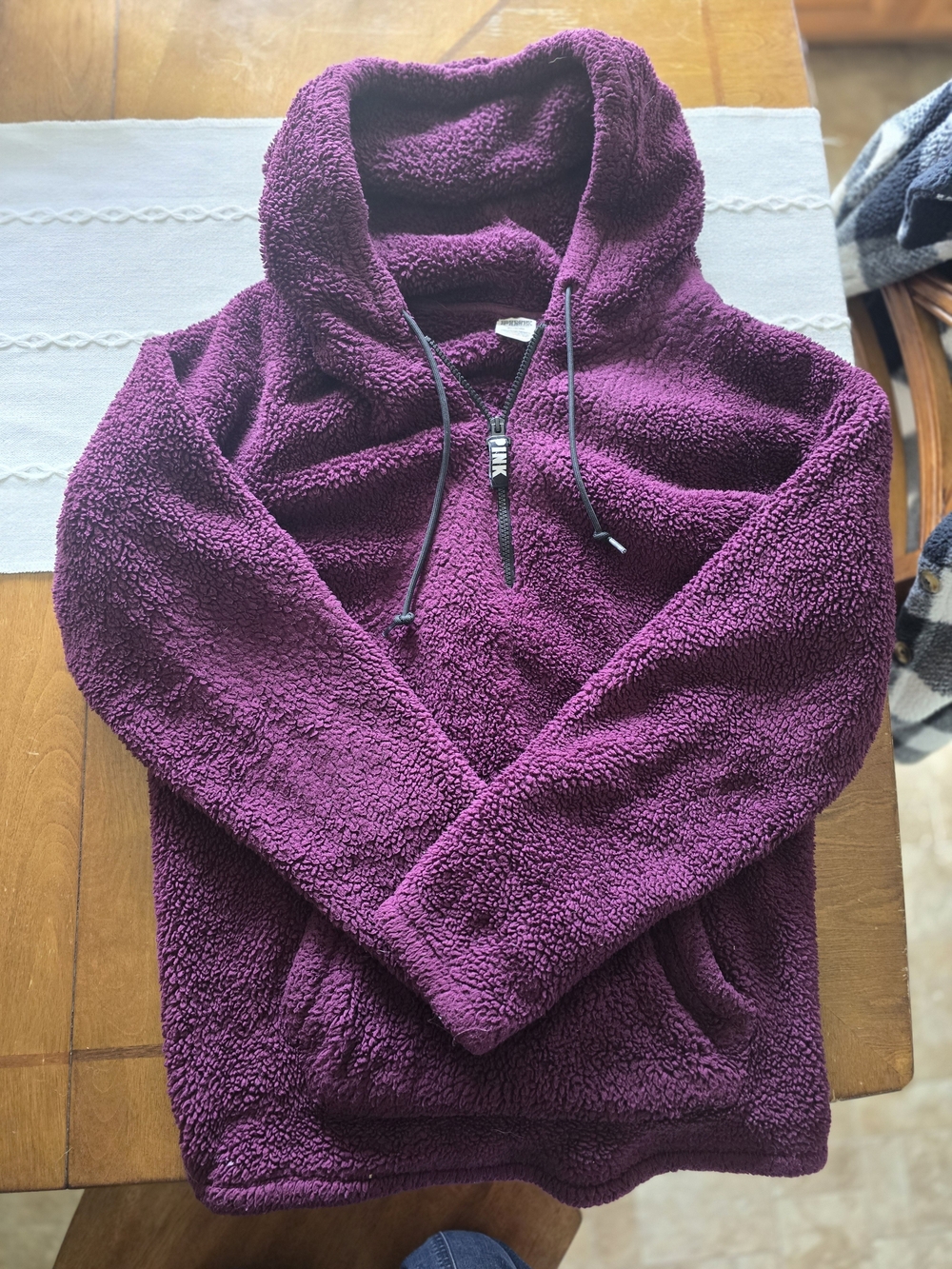 PINK Victoria's Secret Plush Hooded Teddy Jacket - Plum Purple